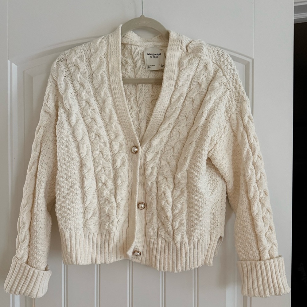 Abercrombie Cable Knit Sweater with Pearl Buttons